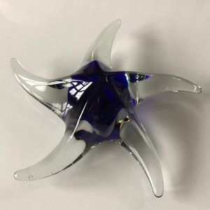 VINTAGE GLASS COBALT BLUE STARFISH PAPERWEIGHT